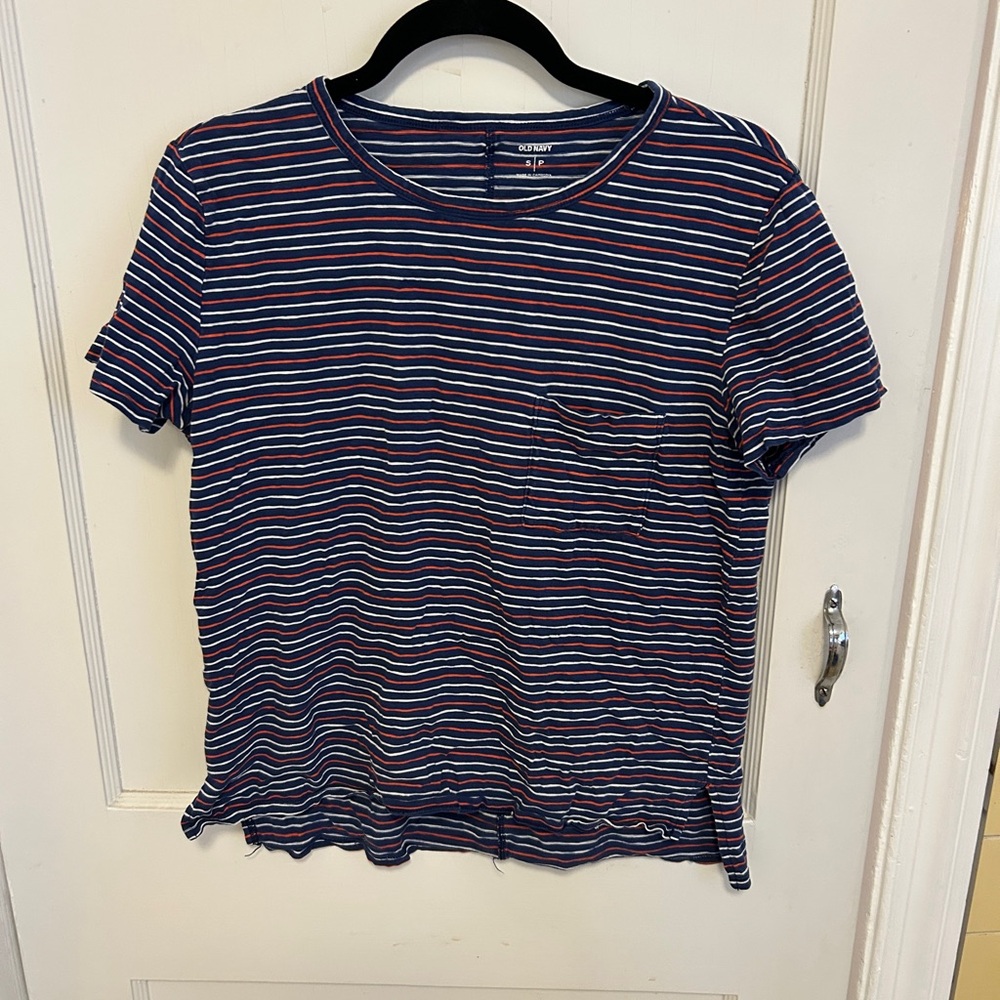 Old Navy Navy and White Striped Short Sleeve Tee